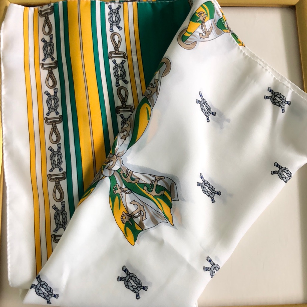 Vtg Green  Yellow Nautical Oblong Scarf Vtg